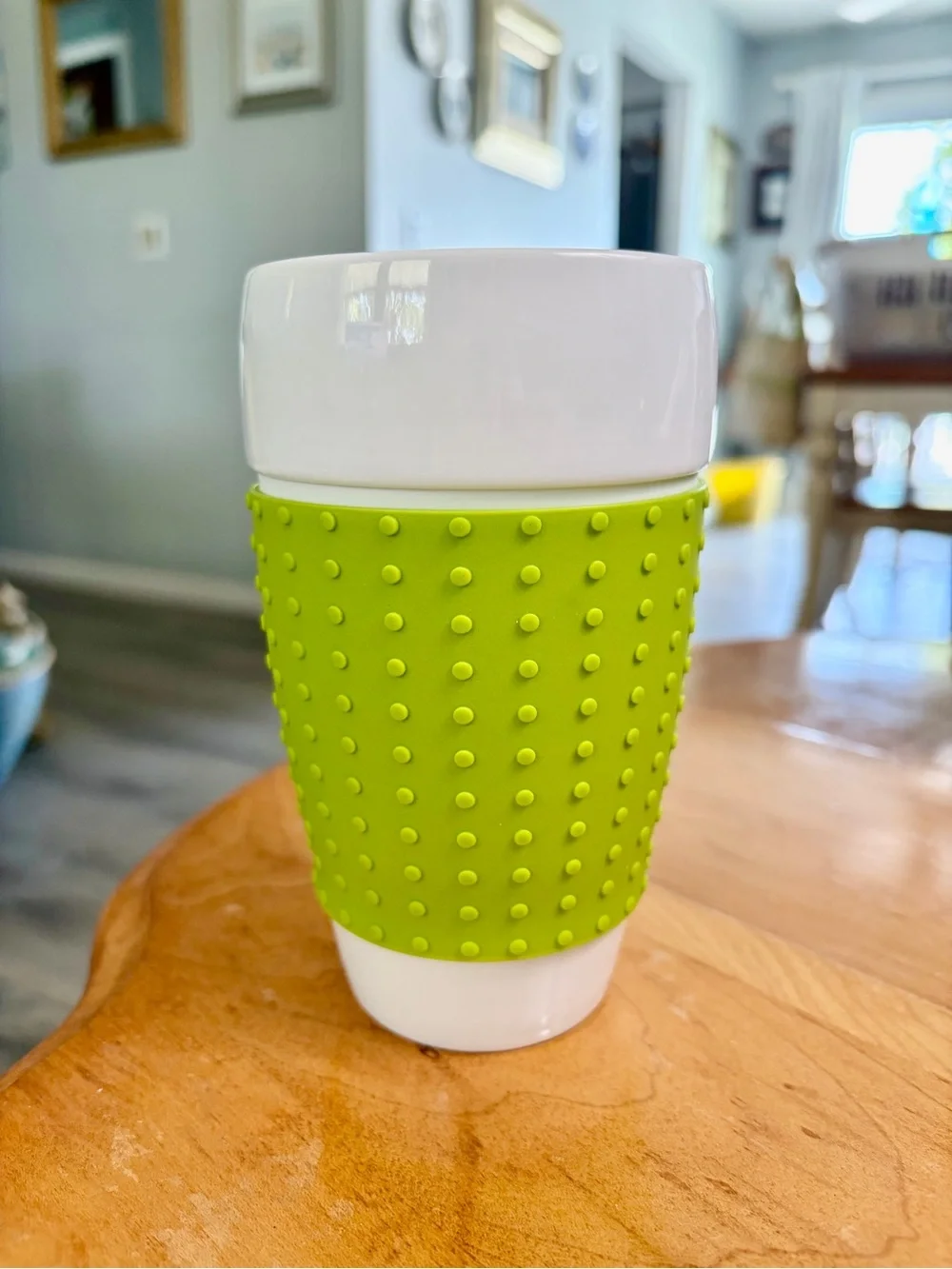 Bodum White and Lime Green Reusable Travel Mug with Textured Grip